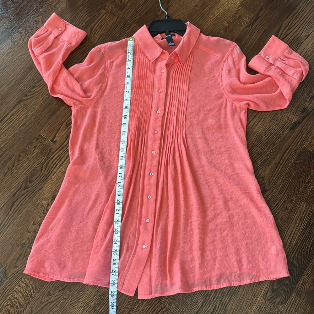 ALFANI -Sz L- Women's Coral Button-Up Blouse 3/4 Sleeves w/Sewn Front Stitching - Picture 6 of 11